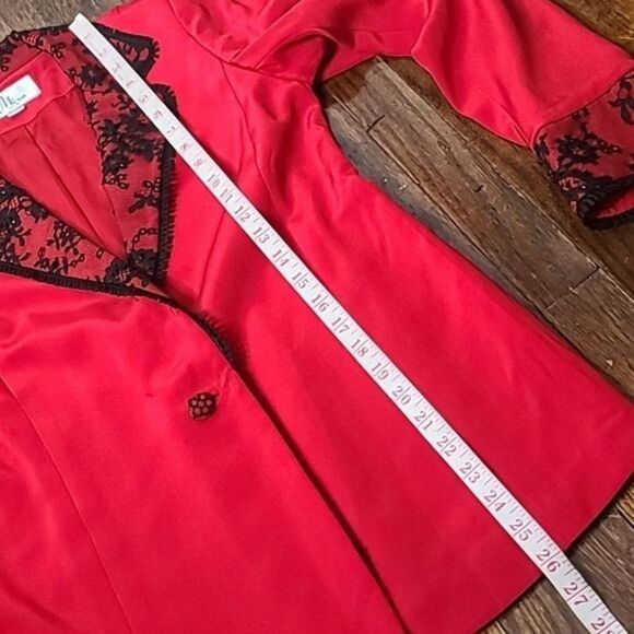 Vintage  Mira Couture Red Black Lace Soft Goth Designer Blazer - Picture 10 of 16